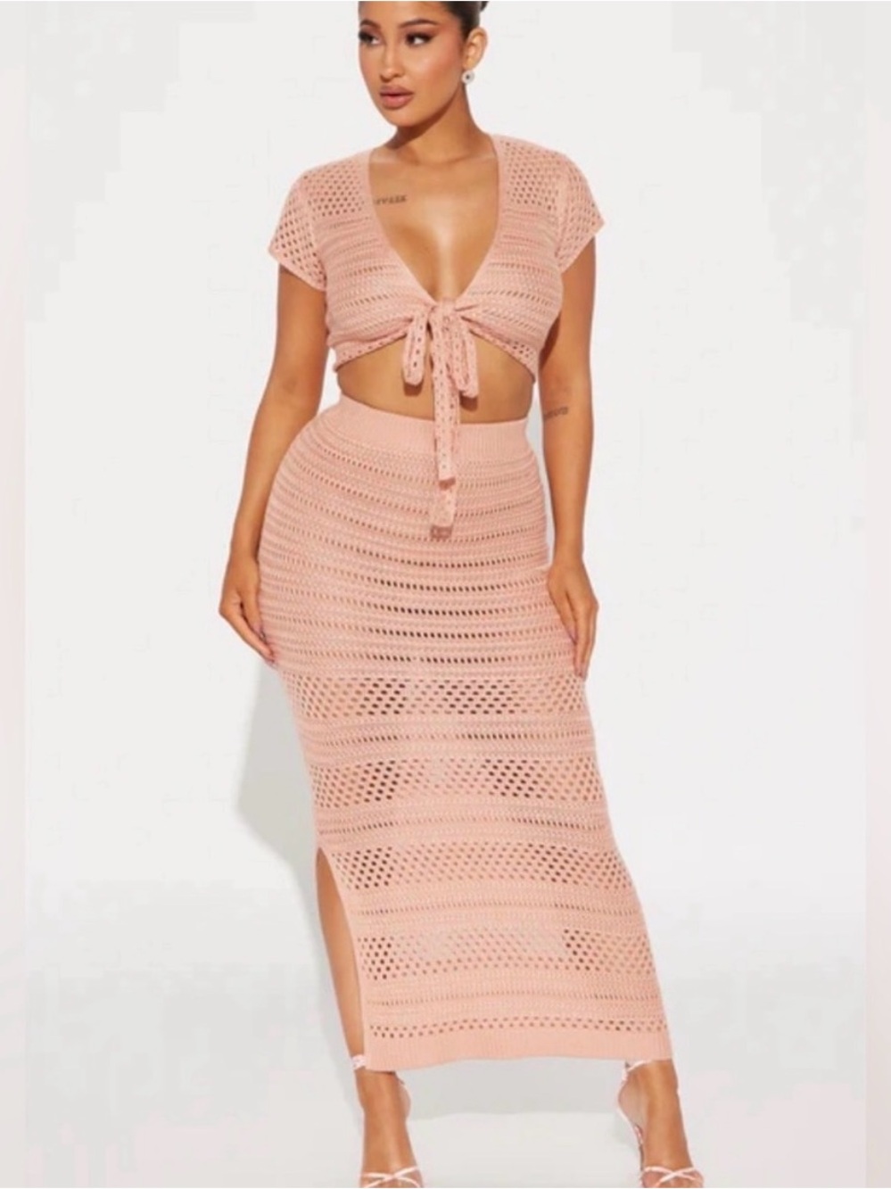 Fashion Nova Blush Pink Crochet Maxi Skirt